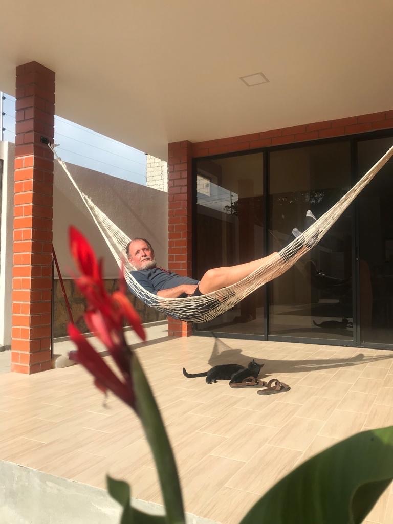 Atmospheric evening view with courtyard lighting